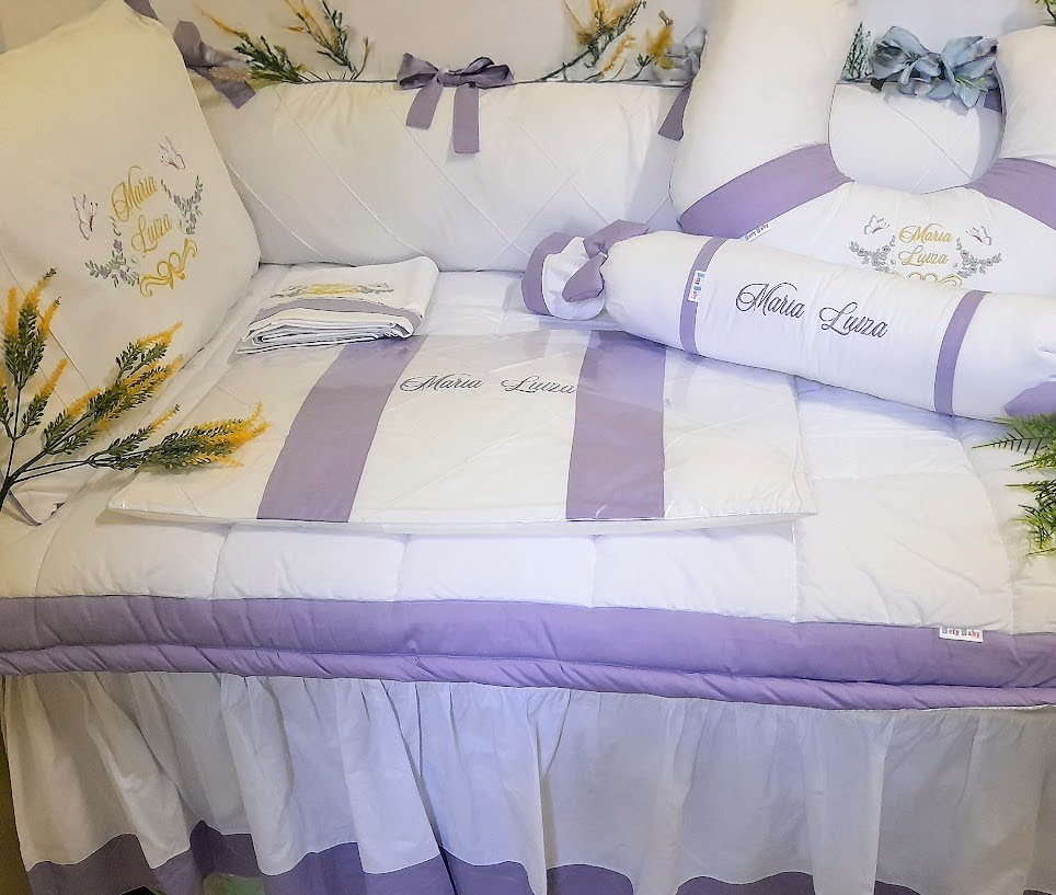 Kit Berço Borboleta Lilás Personalizado 9 Peças