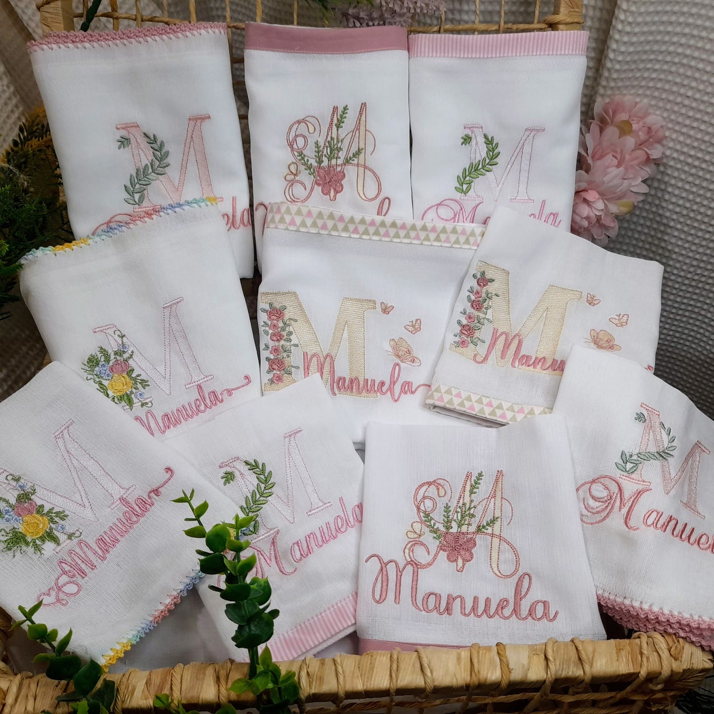 Kit Floral 2 Fralda + Lencinho de boca