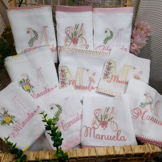 Kit Floral 2 Fralda + Lencinho de boca