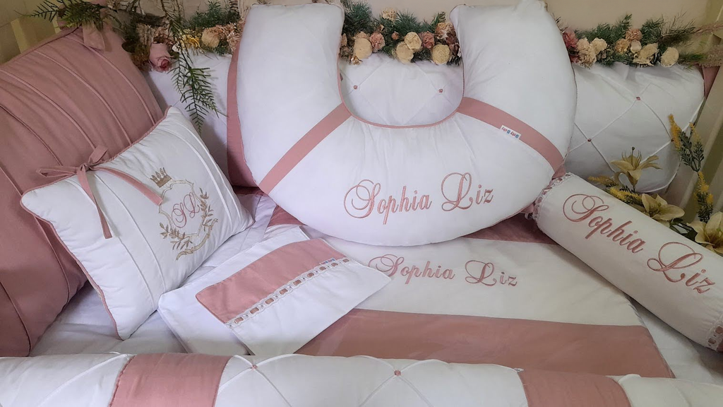 Kit Berço Rainha Rosa Personalizado 9 Peças